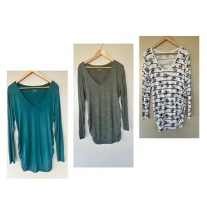 Bundle of Motherhood Teal, Green, and FloralMaternity Top Side Rouching Sz Large